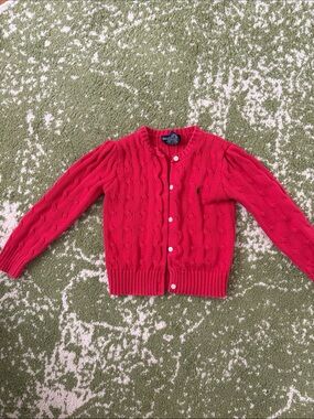 Ralph Lauren Red Cable-Knit Button Cardigan